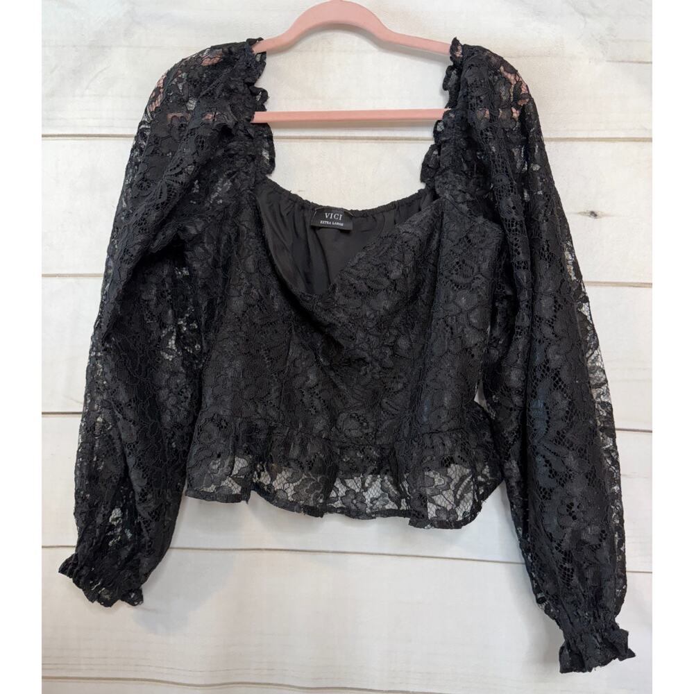 VICI Size XL Black Lace Top Holiday Party‎ Ruffled Sleeve punk victorian witchy